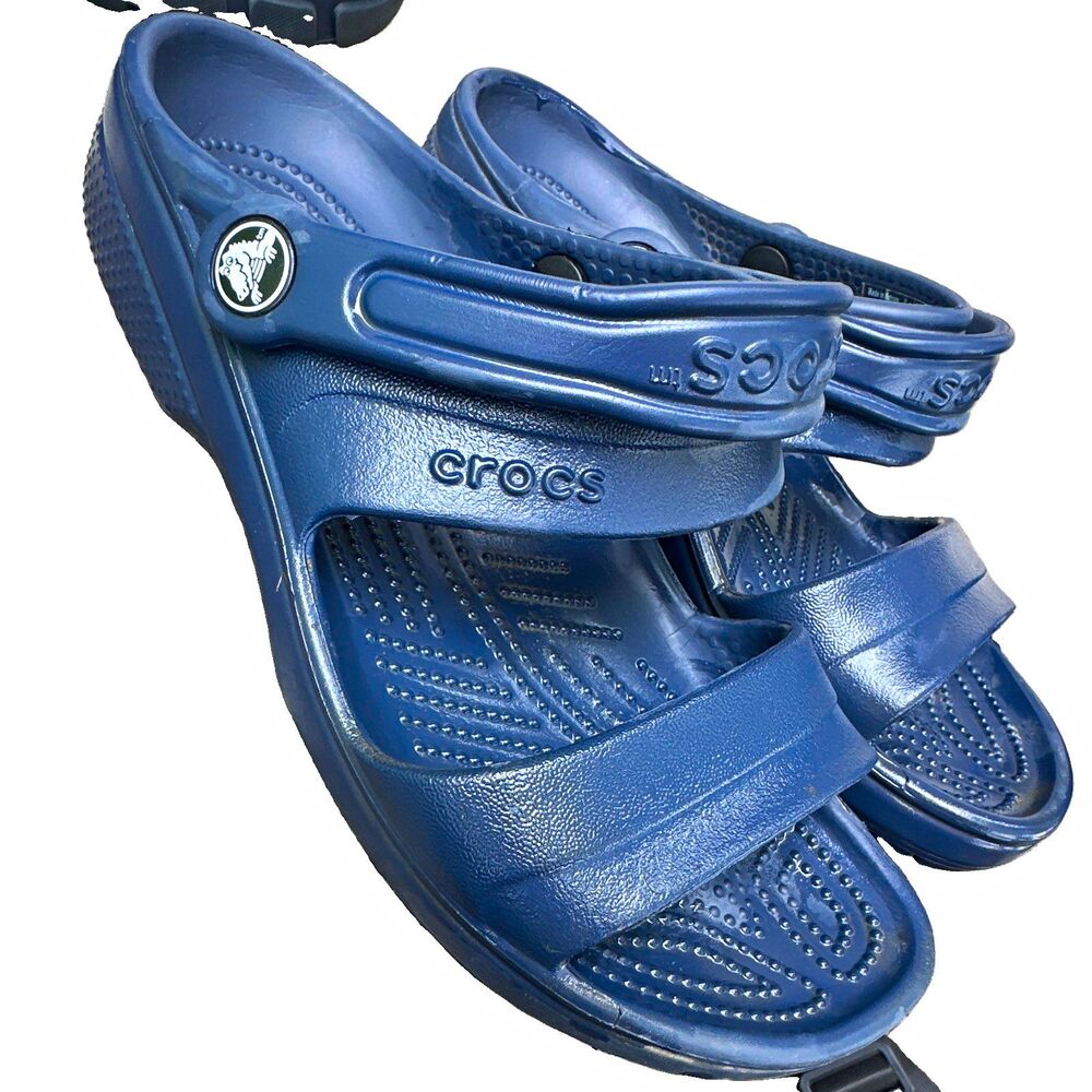 Crocs Blue Slide Sandals Heel Strap Rubber Slip On Logo Solid Men’s US 6 Beach